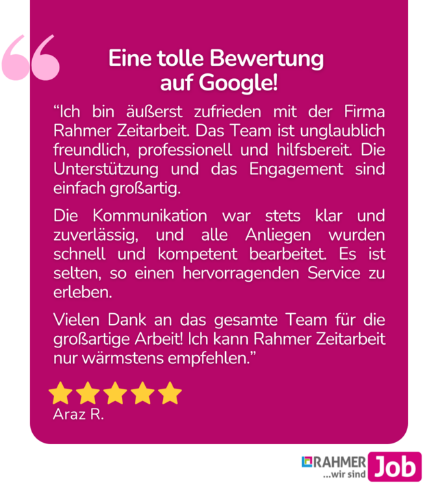 Wir freuen uns über eine weitere wertvolle Google-Bewertung! 